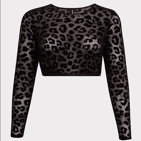 torrid Tops - black mesh flocked leopard under-it-all crop top